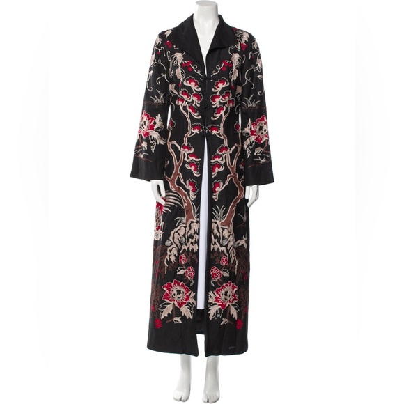 Vintage SUE WONG Floral Print Embroidered Appliqué Asian Inspired Trench Coat - Picture 1 of 16